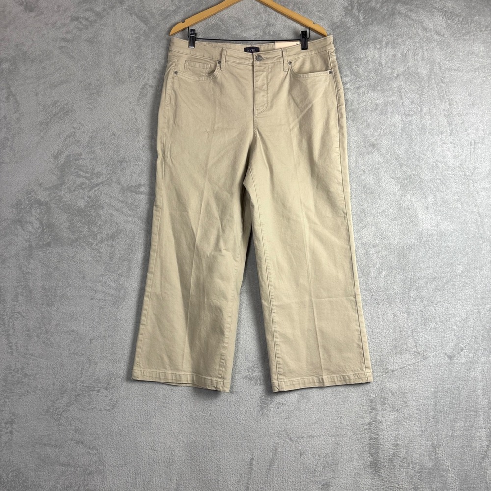 NYDJ Teresa Wide Leg Ankle Pants Tan Khaki Lift Tuck Technology Womens 14 NEW